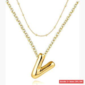 Personalized Initial Necklace Set, 14K Gold Plated, 2-Piece Layered Choker